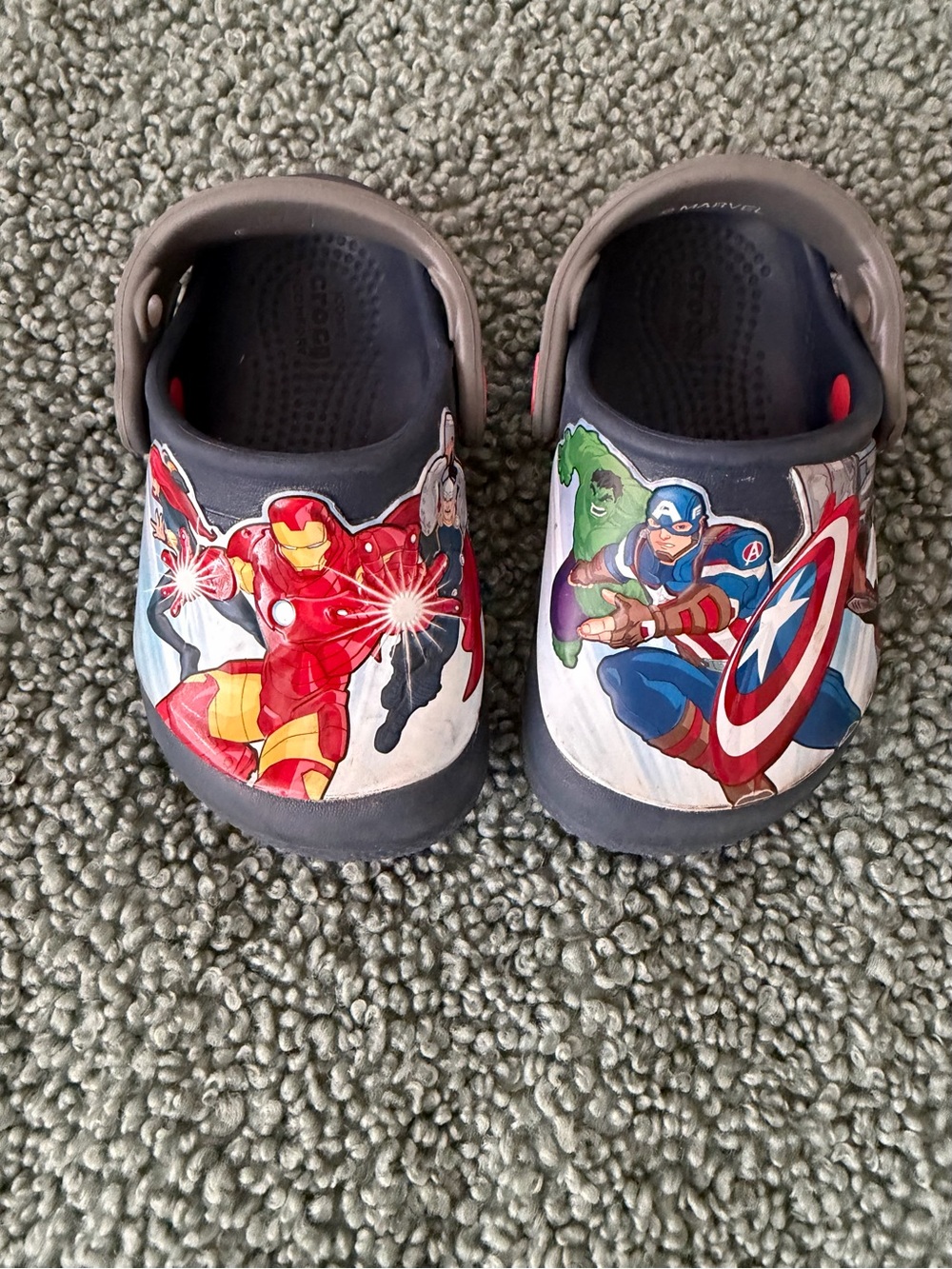 CROCS Kids Navy Blue Clog Sandals with Red and Blue Avengers Graphics